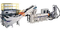 shredder-fed extrusion pelletizing system used to reprocess  polyolefin film